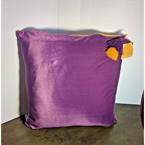 Distant Lands Purple And Yellow Gold Pillow With Tassels And Removable Cover 18"